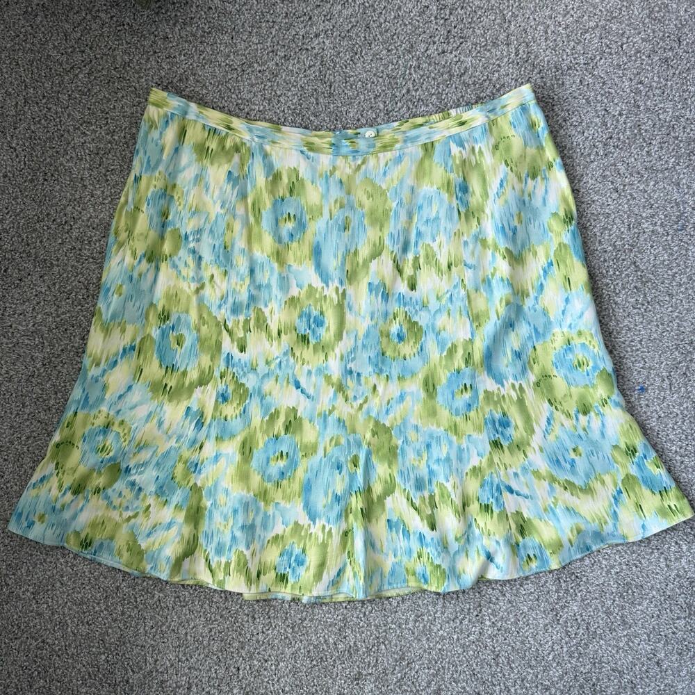 100% Silk Skirt Womens Plus 24W Petite Blue Flowy A Line Resort‎ Coastal Lined